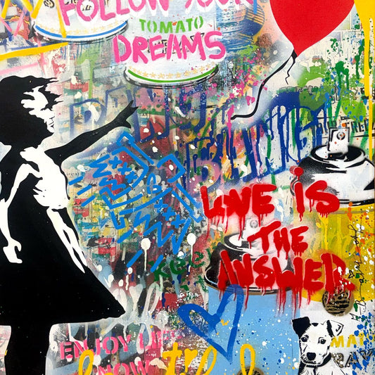 Mr. Brainwash- Silkscreen and Mixed Media on Canvas with Splashed Frame "Balloon Girl, 2026"