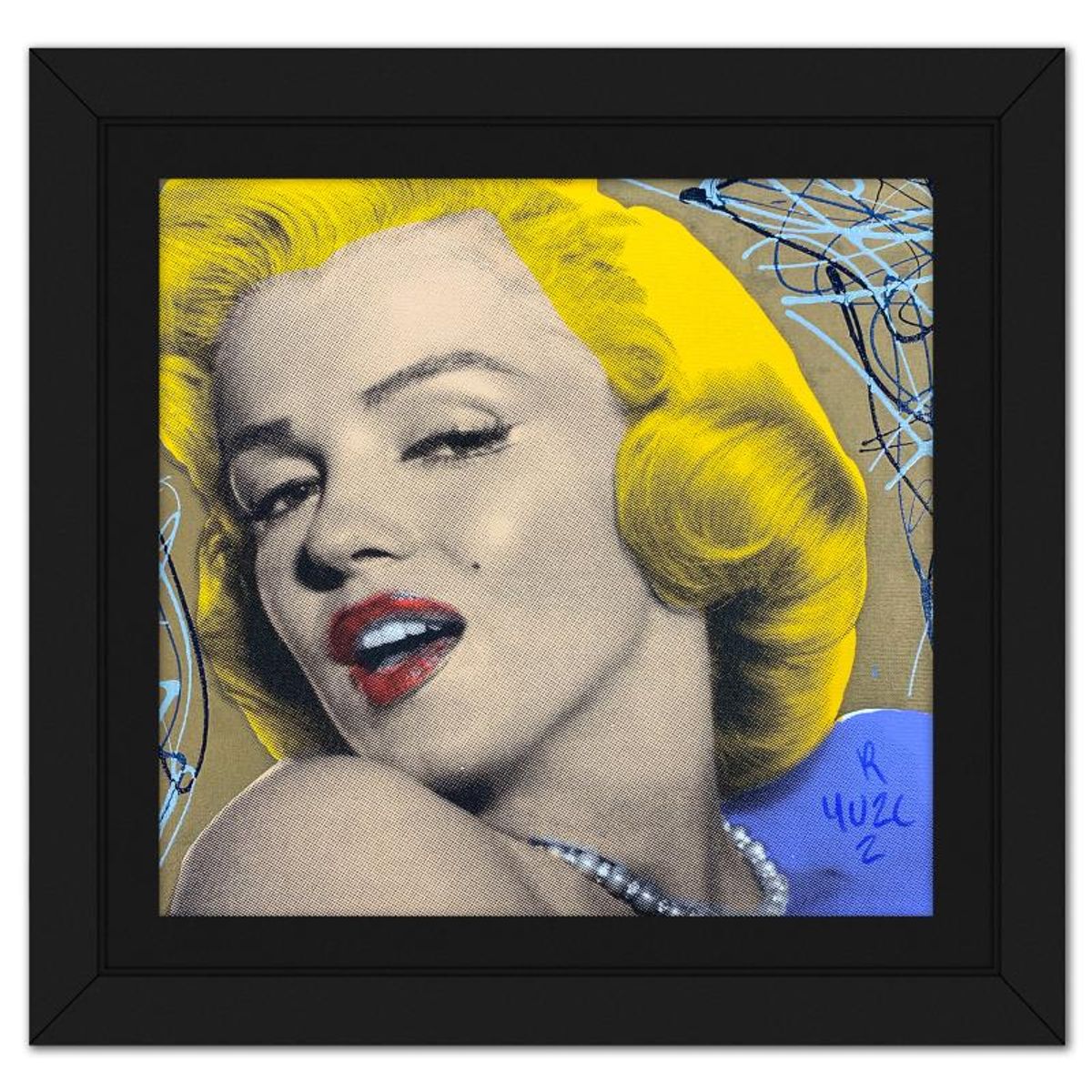 Ringo Daniel Funes, "Marilyn with Pearls" Framed One-of-a-Kind Mixed Media on Canvas, Hand Signed with Letter of Authenticity.