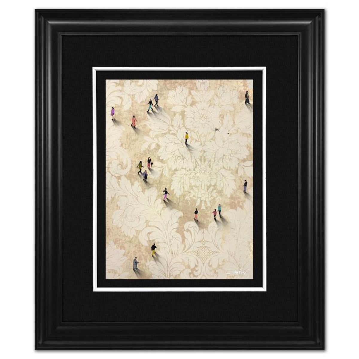 Craig Alan, "Fragments (Populous)" Framed Original Mixed Media on Vintage Wallpaper, Hand Signed with Letter of Authenticity.