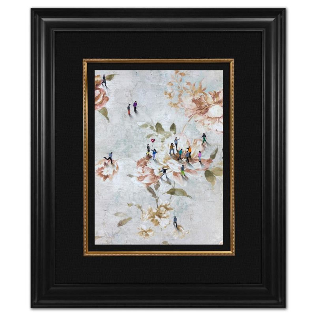 Craig Alan, "Fragments (Populous)" Framed Original Mixed Media on Vintage Wallpaper, Hand Signed with Letter of Authenticity.