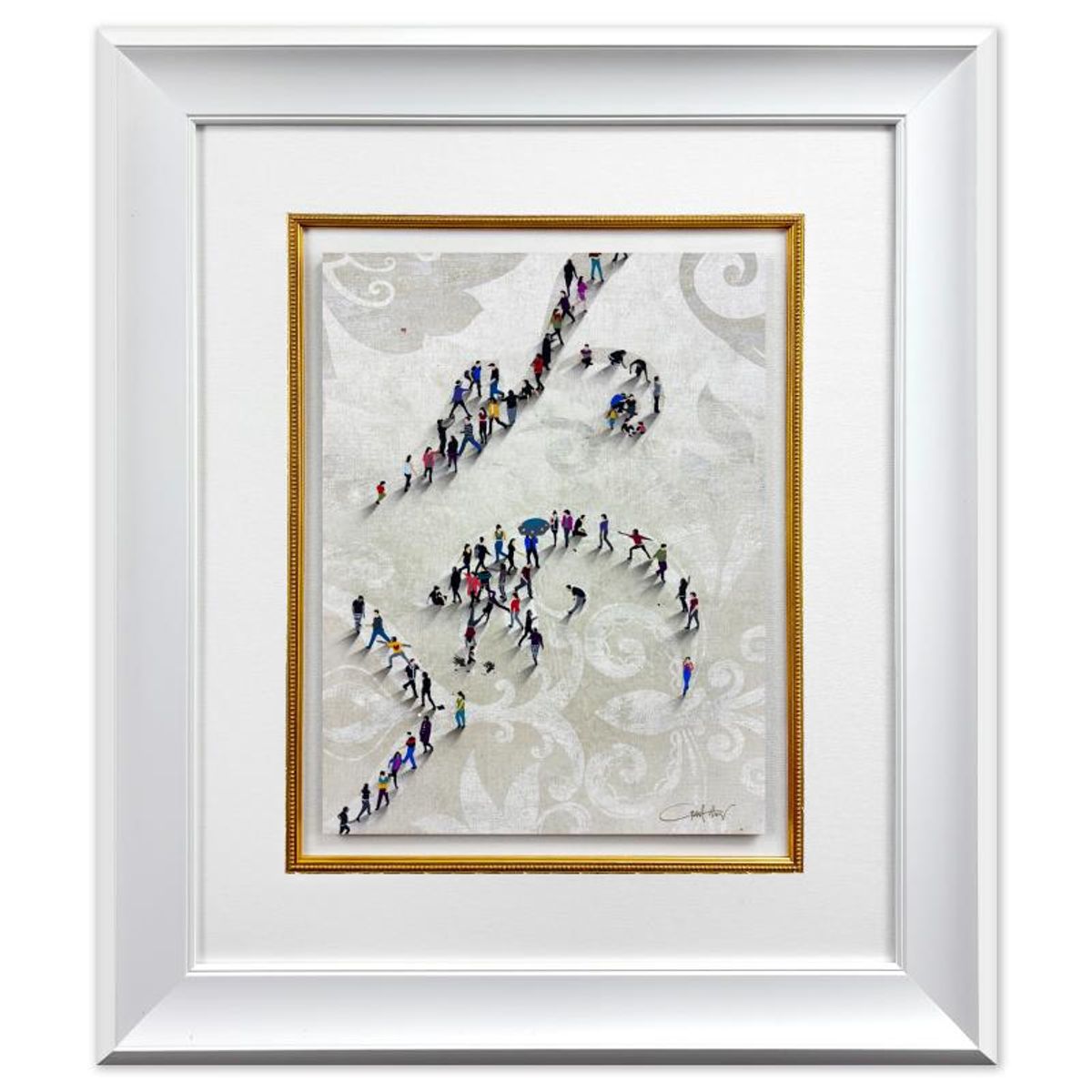 Craig Alan, "Fragments (Populous)" Framed Original Mixed Media on Vintage Wallpaper, Hand Signed with Letter of Authenticity.