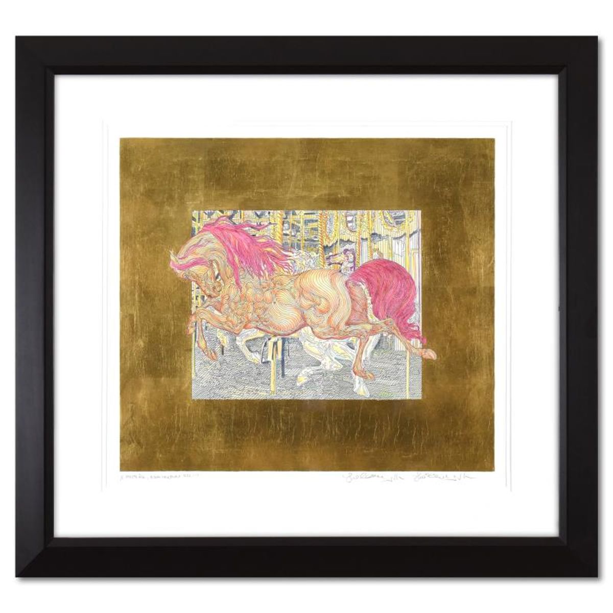 Guillaume Azoulay, "Mesteno, Esai" Framed One-of-a-Kind Hand Colored Mixed Media with Goldleaf, Numbered 1/1 and Hand Signed with Letter of Authenticity