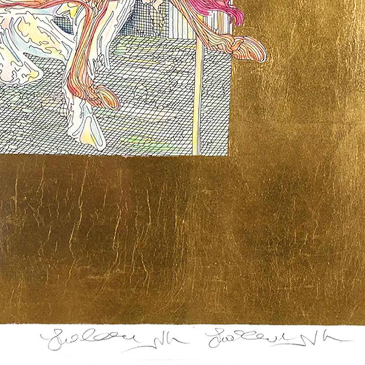 Guillaume Azoulay, "Mesteno, Esai" Framed One-of-a-Kind Hand Colored Mixed Media with Goldleaf, Numbered 1/1 and Hand Signed with Letter of Authenticity