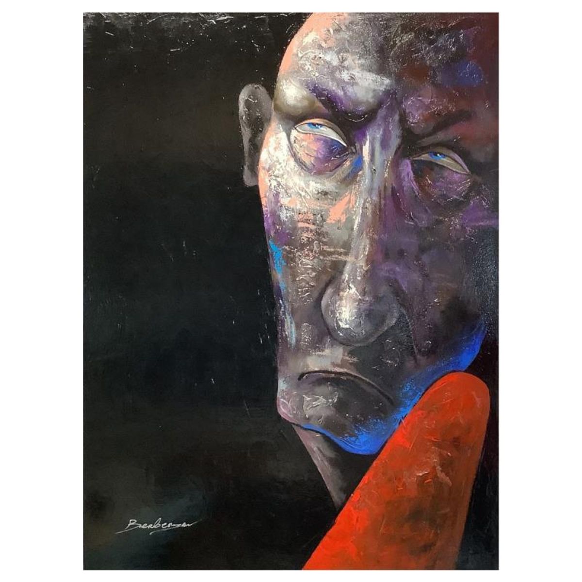 Berberyan, "Alone with My Thoughts" Hand Signed Original Painting on Canvas with Letter of Authenticity.