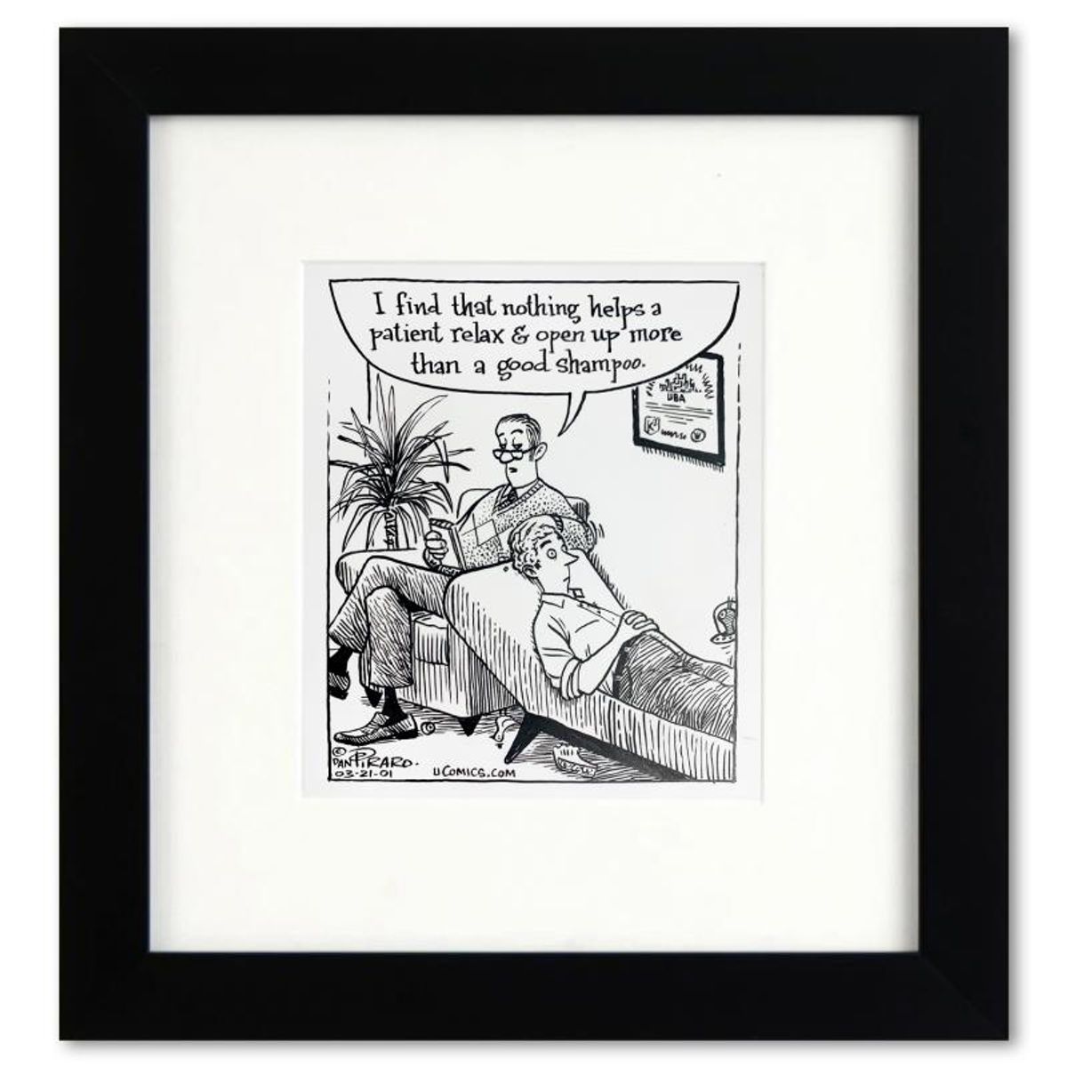 Bizarro, "Shampoo Therapy" is a Framed Original Pen & Ink Drawing by Dan Piraro, Hand Signed with Letter of Authenticity.