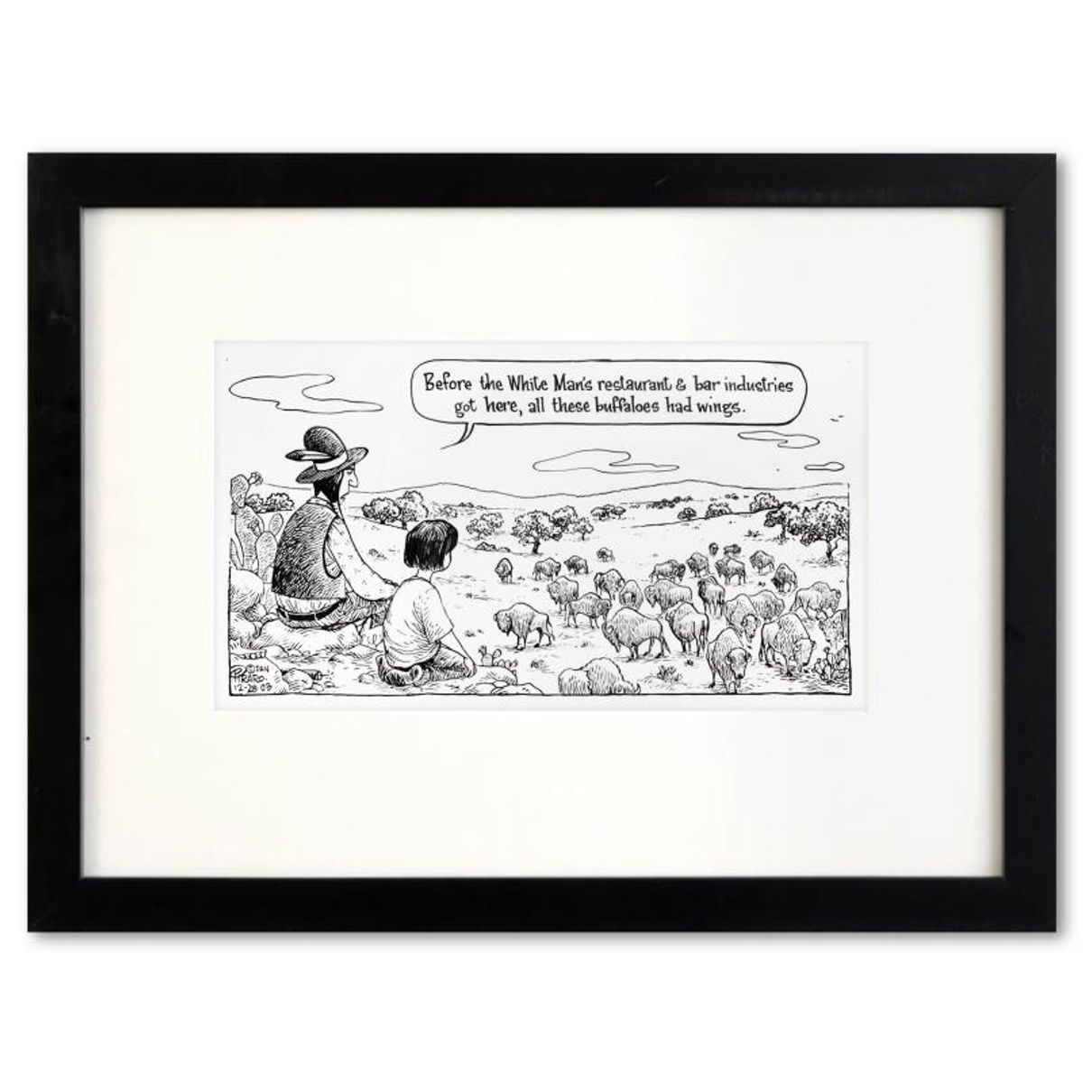 Bizarro, "Buffalo Wings" is a Framed Original Pen & Ink Drawing by Dan Piraro, Hand Signed with Letter of Authenticity.