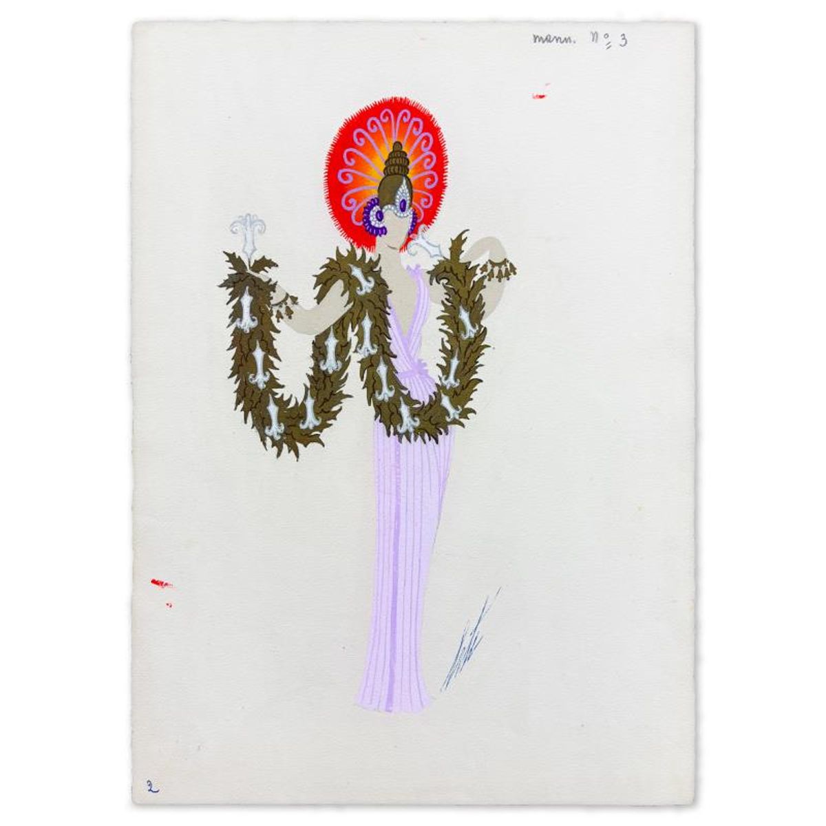 Erte (1892-1990), "Lakme, 4 Janvier 1957" Original Gouache Painting, Hand Signed with Letter of Authenticity.
