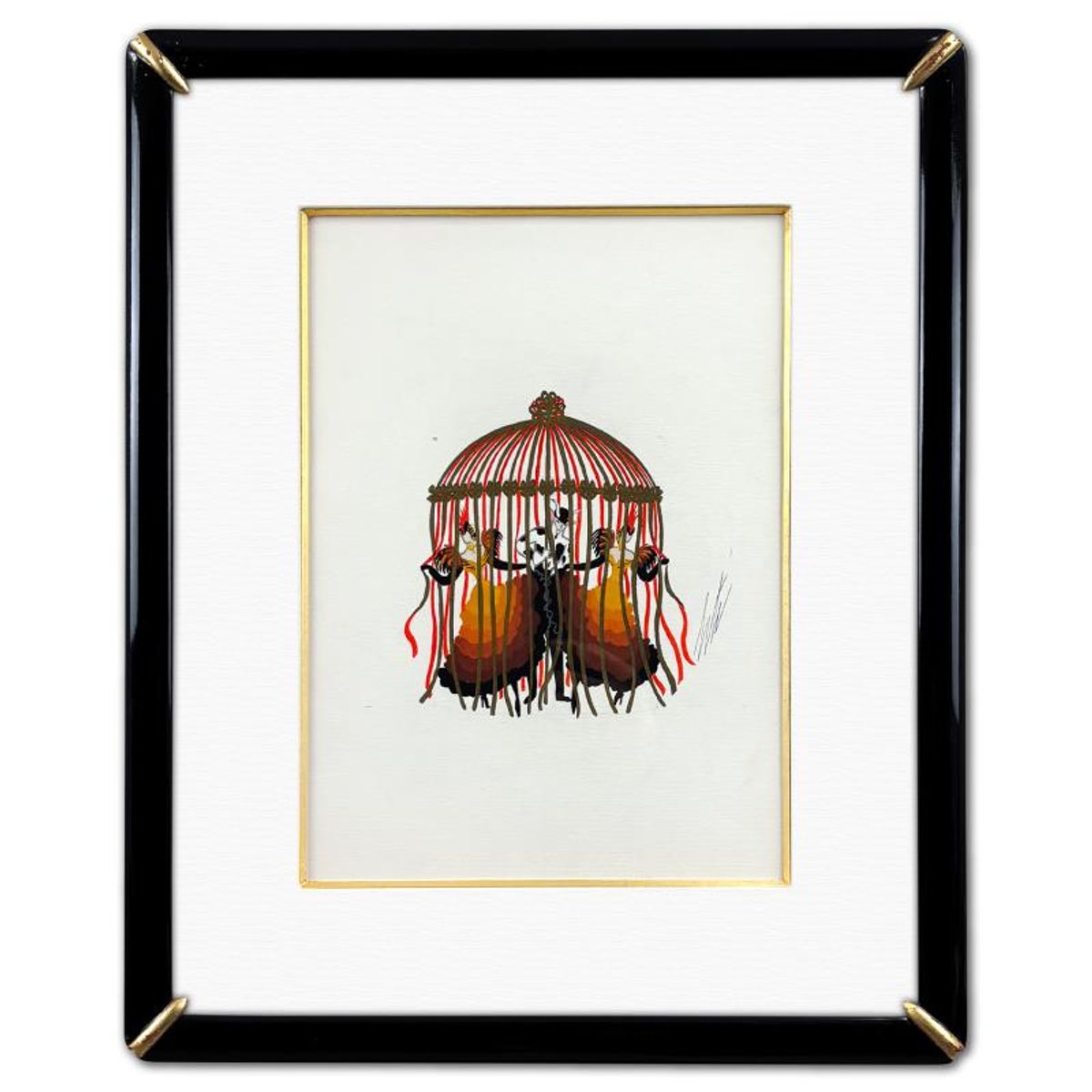 Erte (1892-1990), "Zoo, Parasol-Cage, September 27, 1959" Framed Original Gouache Painting, Hand Signed with Letter of Authenticity.
