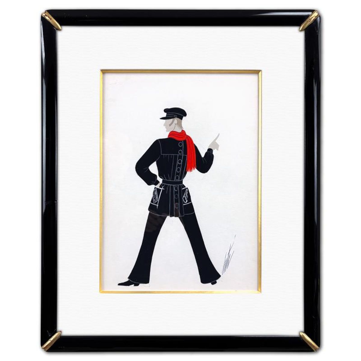 Erte (1892-1990), "Pickpockets, Ecolier, August 29, 1962" Framed Original Gouache Painting, Hand Signed with Letter of Authenticity.