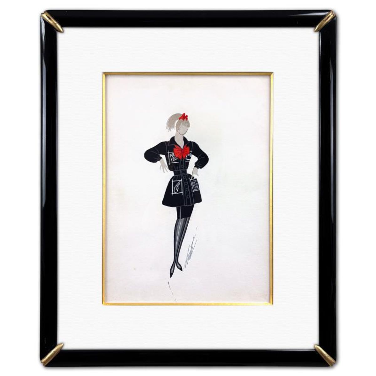Erte (1892-1990), "Pickpockets, Ecoliere, August 29, 1962" Framed Original Gouache Painting, Hand Signed with Letter of Authenticity.