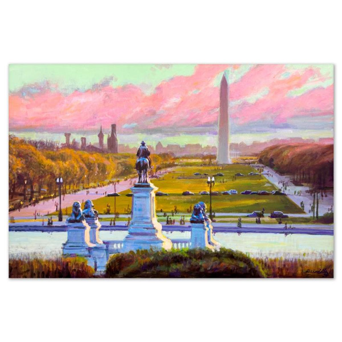 Richard Ho, "Washington Monument" Original Acrylic Painting on Canvas, Hand Signed with Letter of Authenticity.