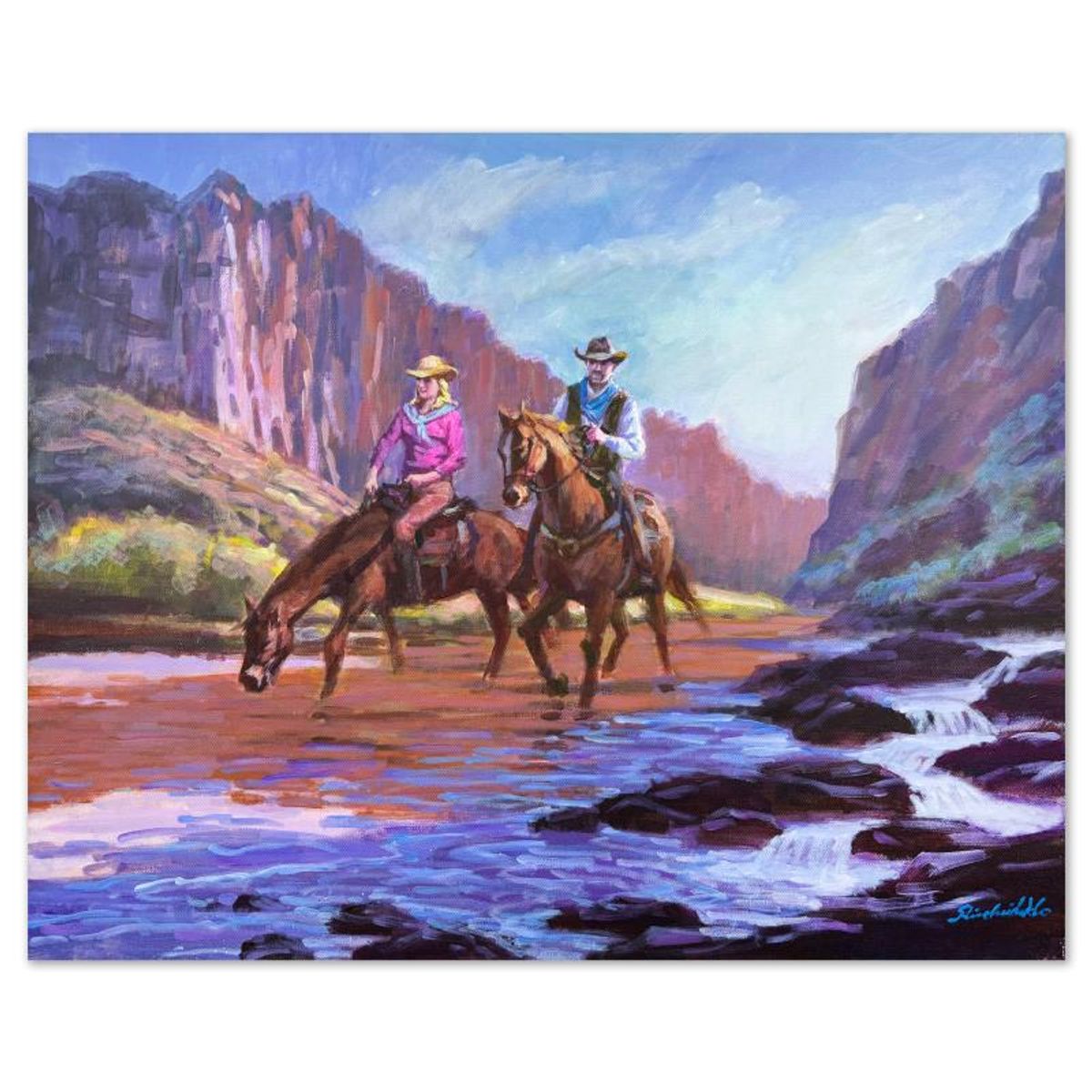 Richard Ho, "Two Ridges Cross a Giant Cover" Original Acrylic Painting on Canvas, Hand Signed with Letter of Authenticity.