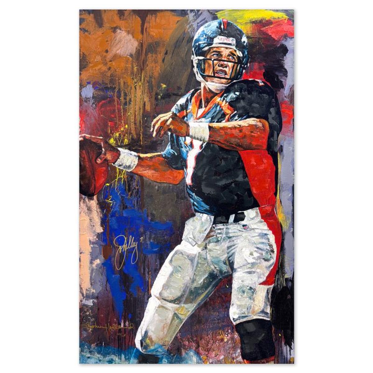 Stephen Holland, "John Elway" Hand Enhanced Limited Edition on Canvas, AP Numbered 5/20 and Hand Signed by the Artist and John Elawy with Certificate of Authenticity.