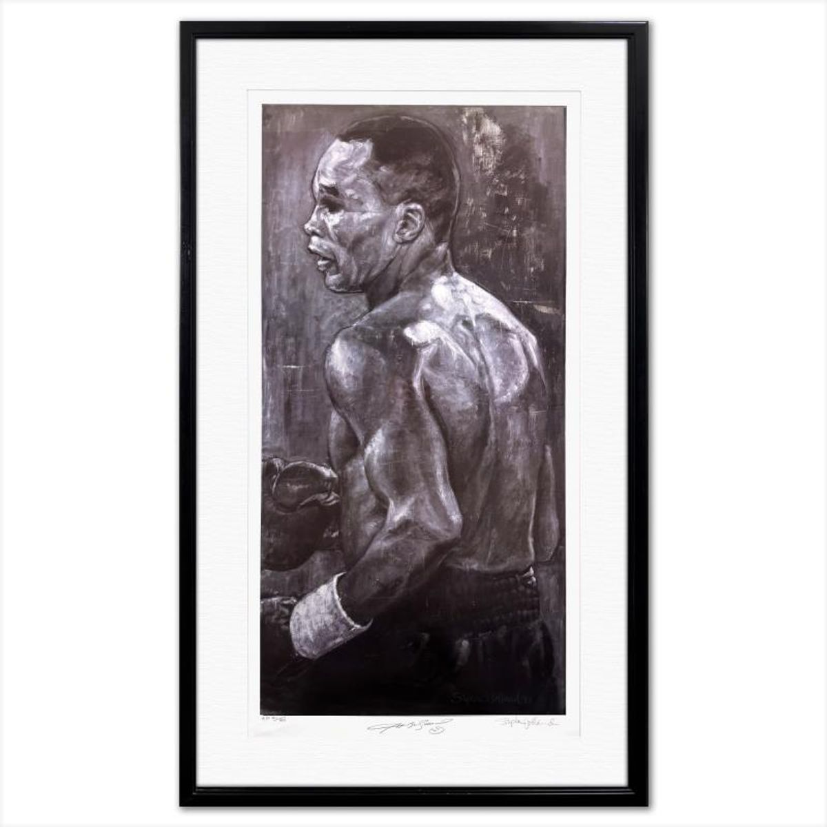 Stephen Holland, "Sugar Ray Leonard" Framed Limited Edition, AP Numbered 21/60 and Hand Signed by the Artist and Sugar Ray with Certificate of Authenticity.