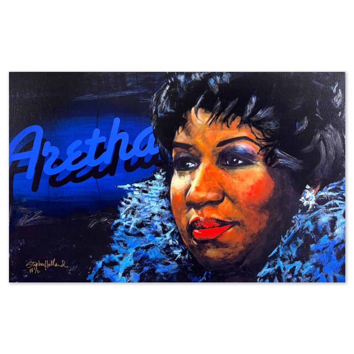 Stephen Holland, "Aretha Franklin" Hand Enhanced Limited Edition on Canvas, PP Numbered 1/2 and Hand Signed with Certificate of Authenticity.