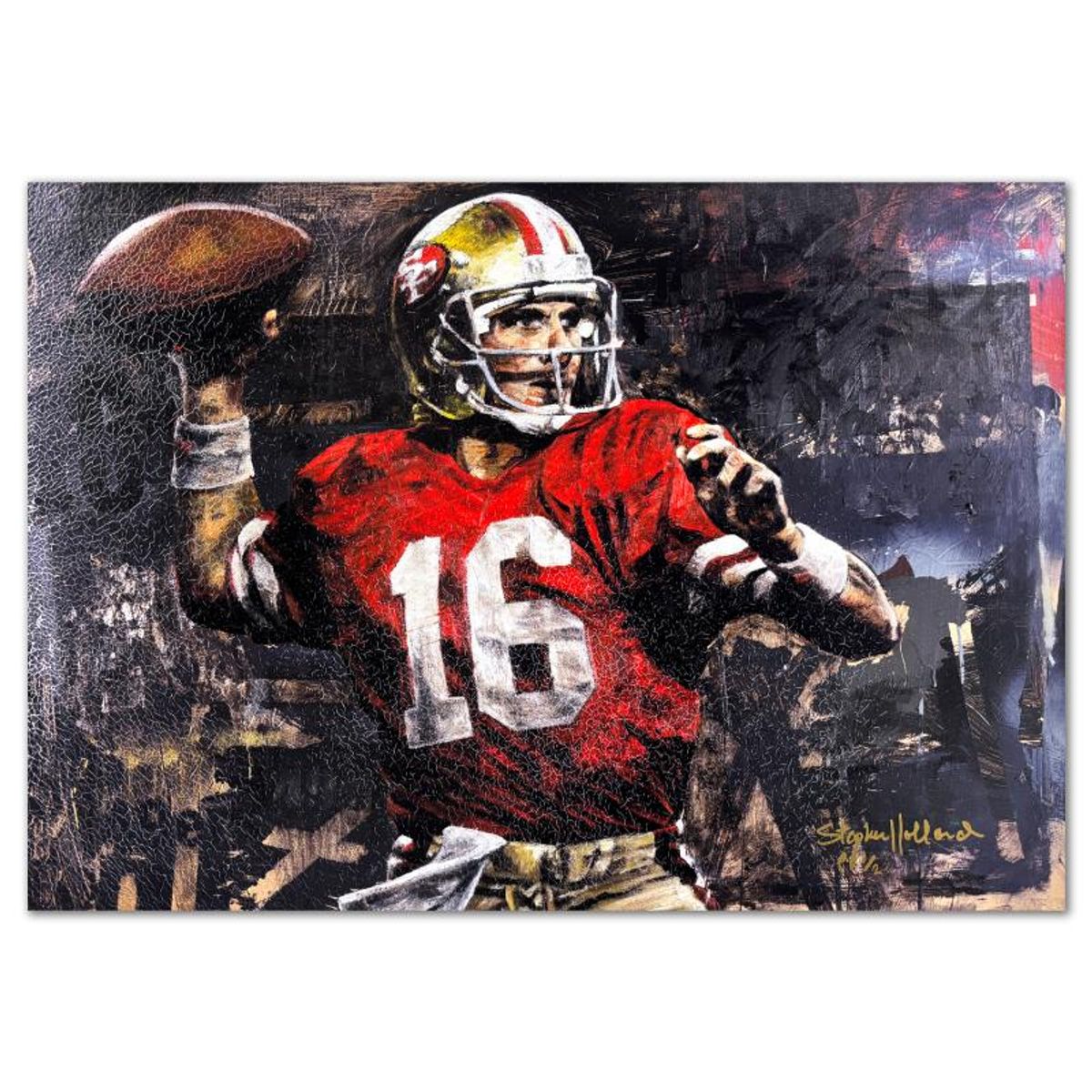 Stephen Holland, "Joe Montana: Memories" Limited Edition on Canvas, PP Numbered 1/2 and Hand Signed with Certificate of Authenticity. (Disclaimer)