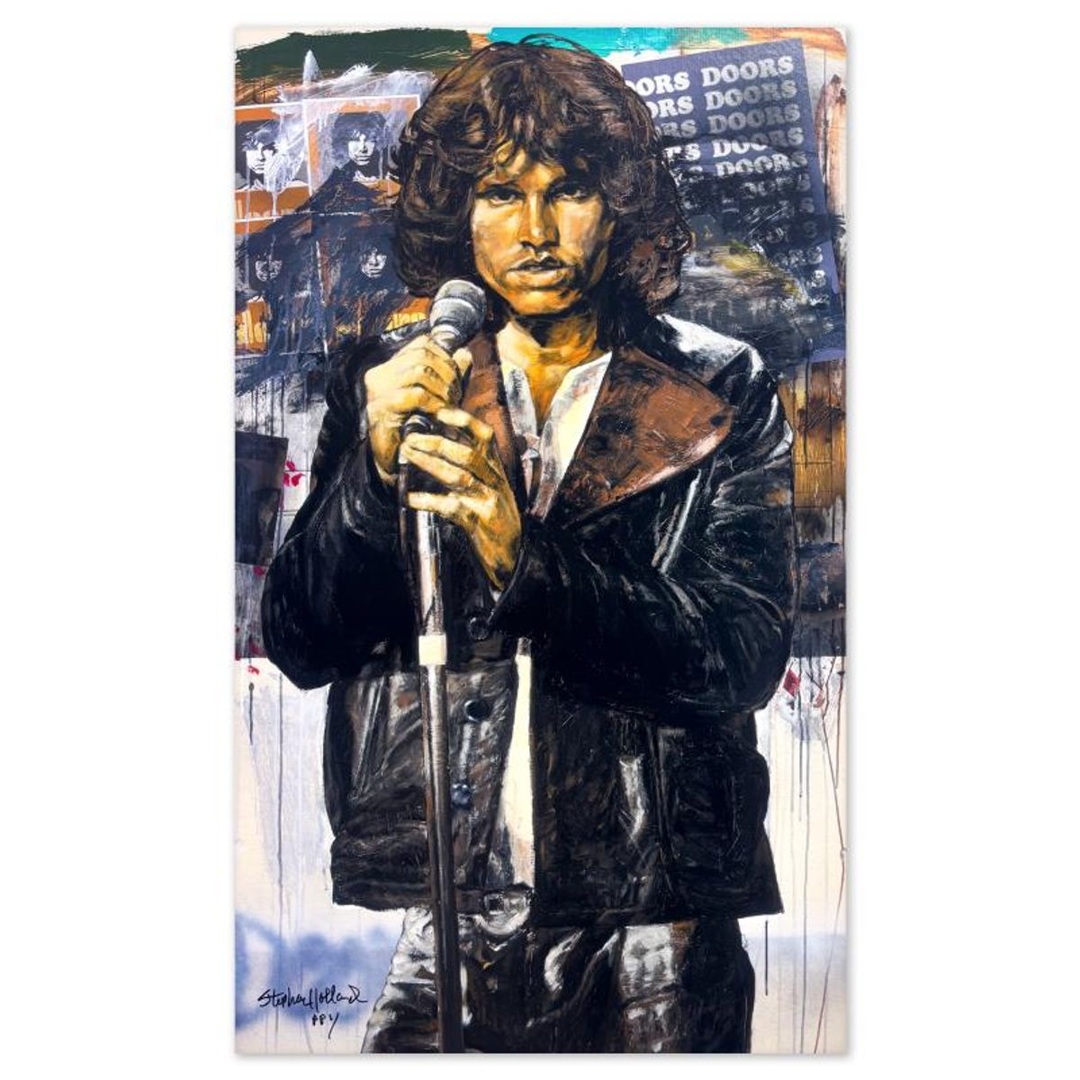 Stephen Holland, "Jim Morrison" Hand Enhanced Limited Edition on Canvas, PP Numbered 1 and Hand Signed with Certificate of Authenticity.