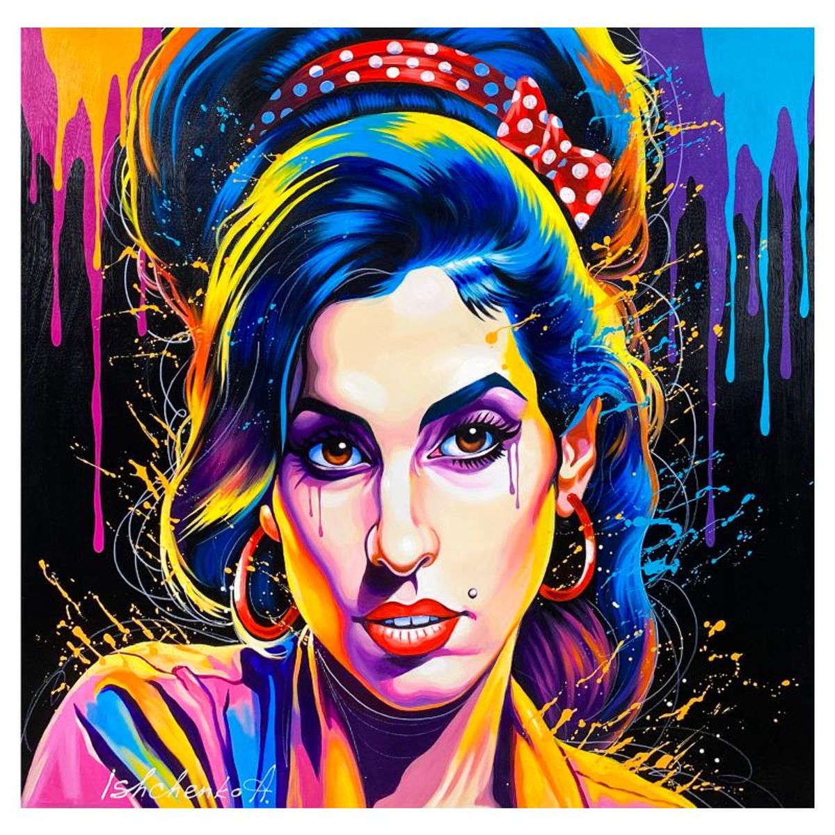 Alexander Ishchenko, "Amy Winehouse" Original Acrylic Painting on Canvas, Hand Signed with Letter Authenticity.