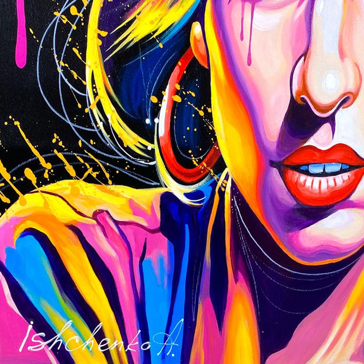 Alexander Ishchenko, "Amy Winehouse" Original Acrylic Painting on Canvas, Hand Signed with Letter Authenticity.