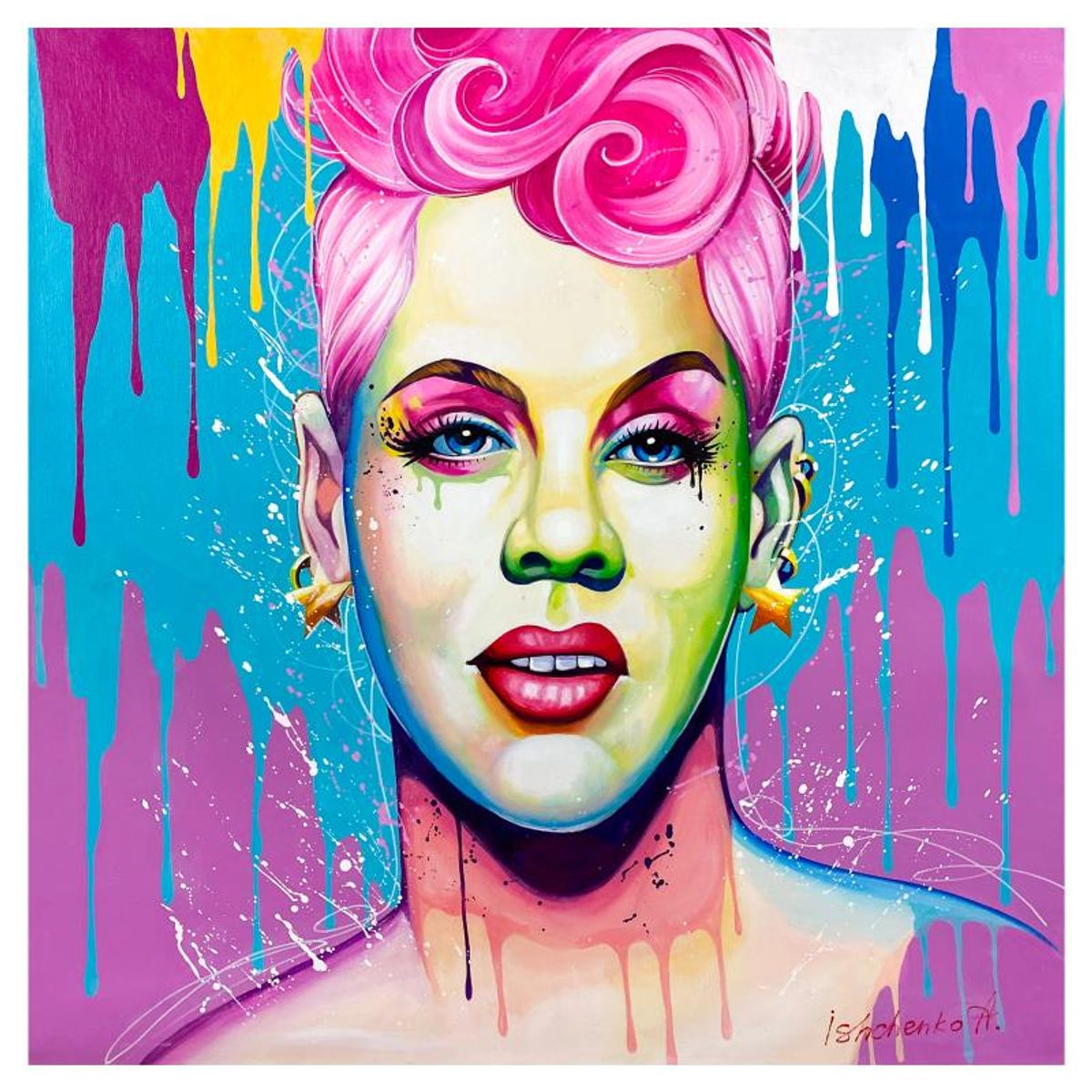 Alexander Ishchenko, "Pink" Original Acrylic Painting on Canvas, Hand Signed with Letter Authenticity.