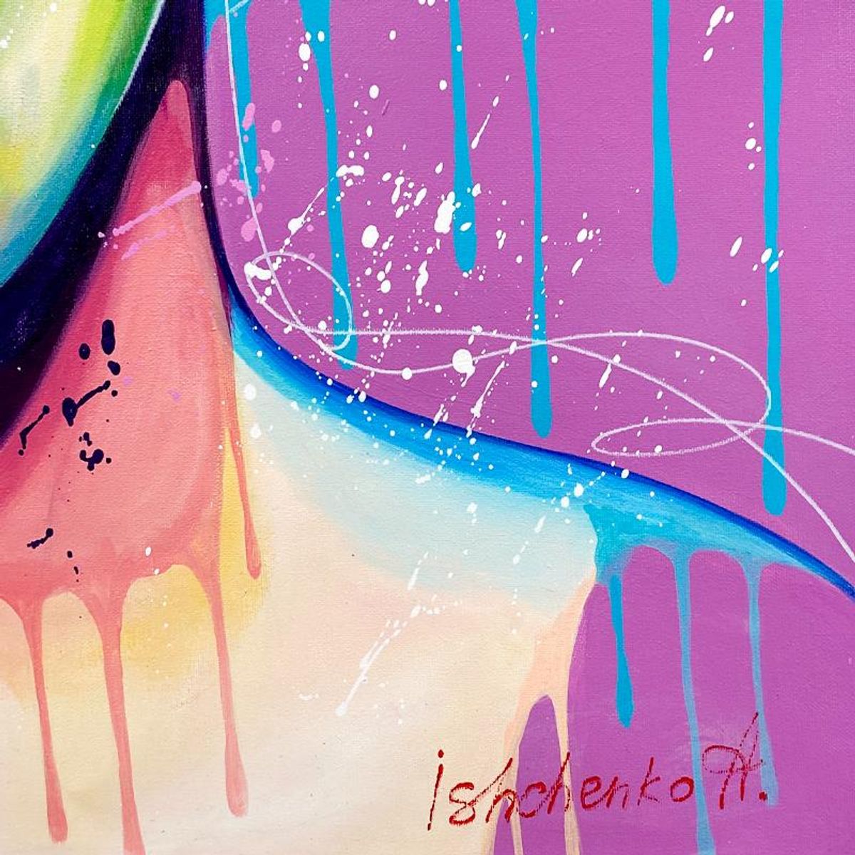 Alexander Ishchenko, "Pink" Original Acrylic Painting on Canvas, Hand Signed with Letter Authenticity.