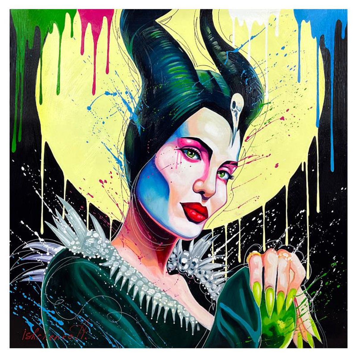 Alexander Ishchenko, "Maleficent" Original Acrylic Painting on Canvas, Hand Signed with Letter Authenticity.