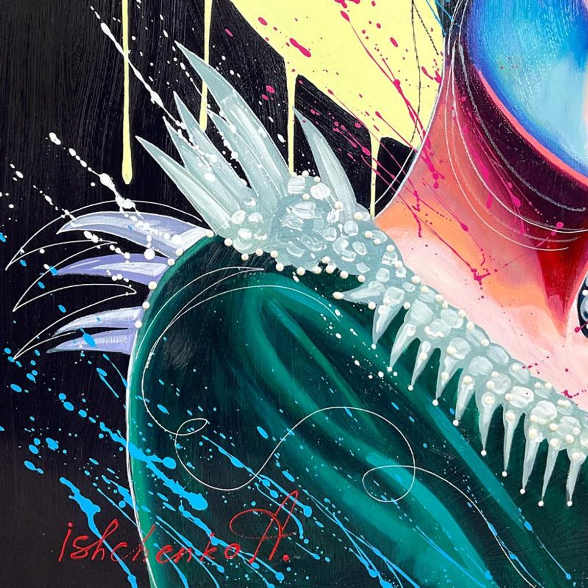 Alexander Ishchenko, "Maleficent" Original Acrylic Painting on Canvas, Hand Signed with Letter Authenticity.