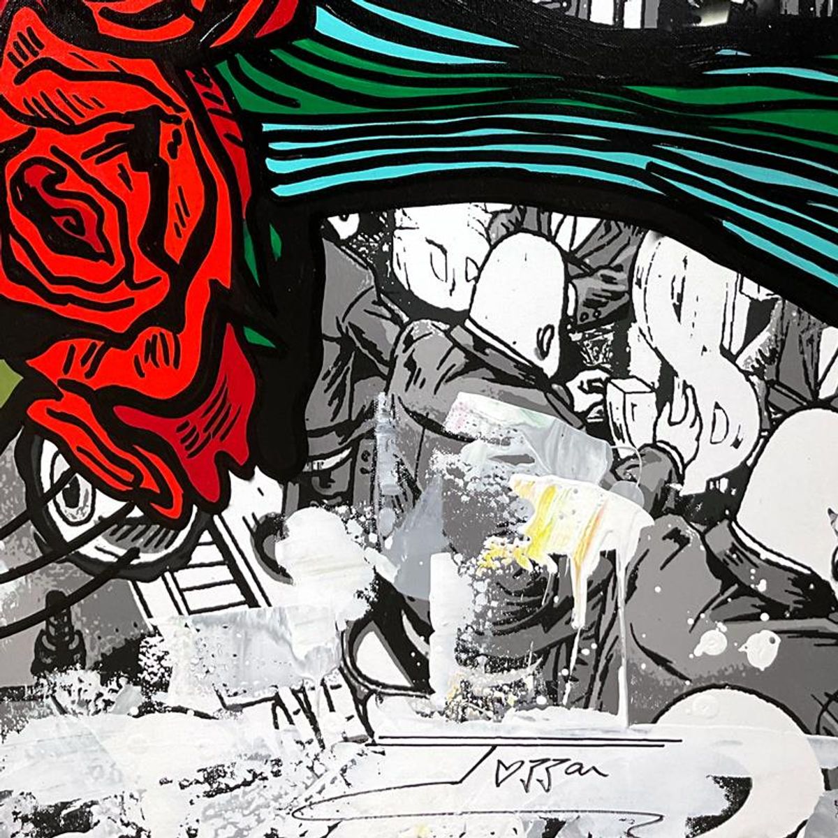 Jozza, "Flowers to You" Unique Mixed Media on Canvas, Hand Signed with Letter of Authenticity.
