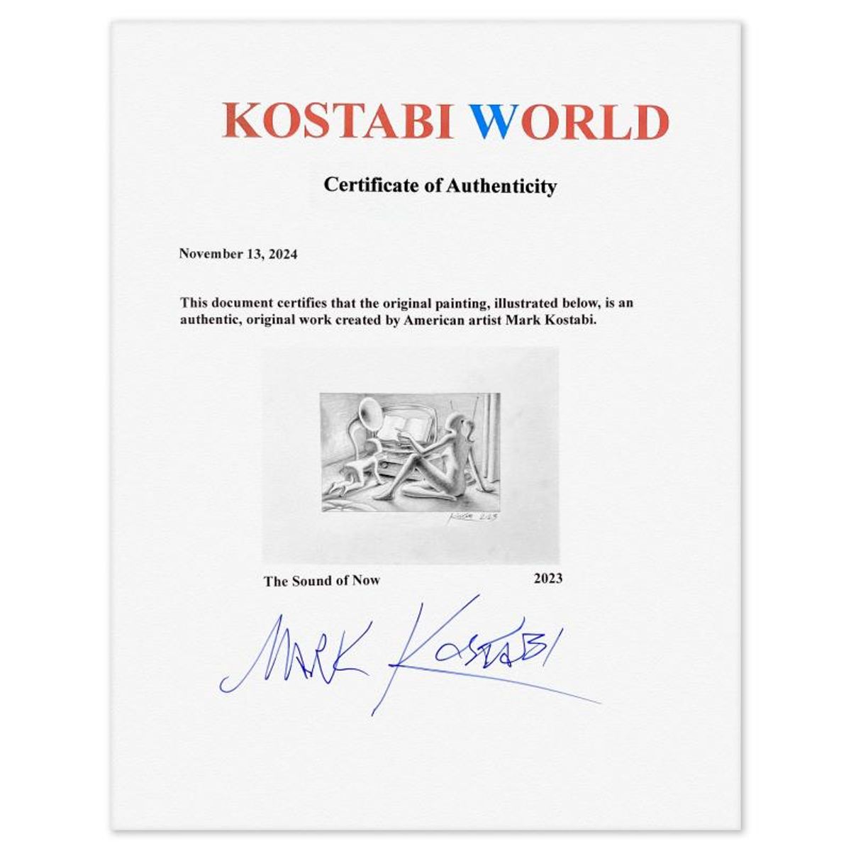 Mark Kostabi, "The Sound of Now" Framed Original Drawing on Paper, Hand Signed with Certificate of Authenticity
