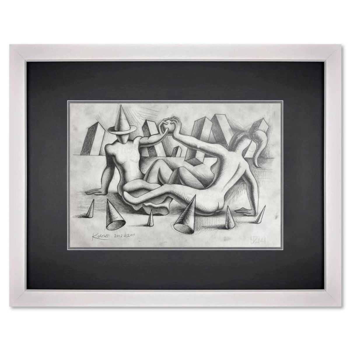 Mark Kostabi, "Feel It!! Feel the Ballbration...Come on Free Your Mind" Framed Original Drawing on Paper, Hand Signed with Certificate of Authenticity