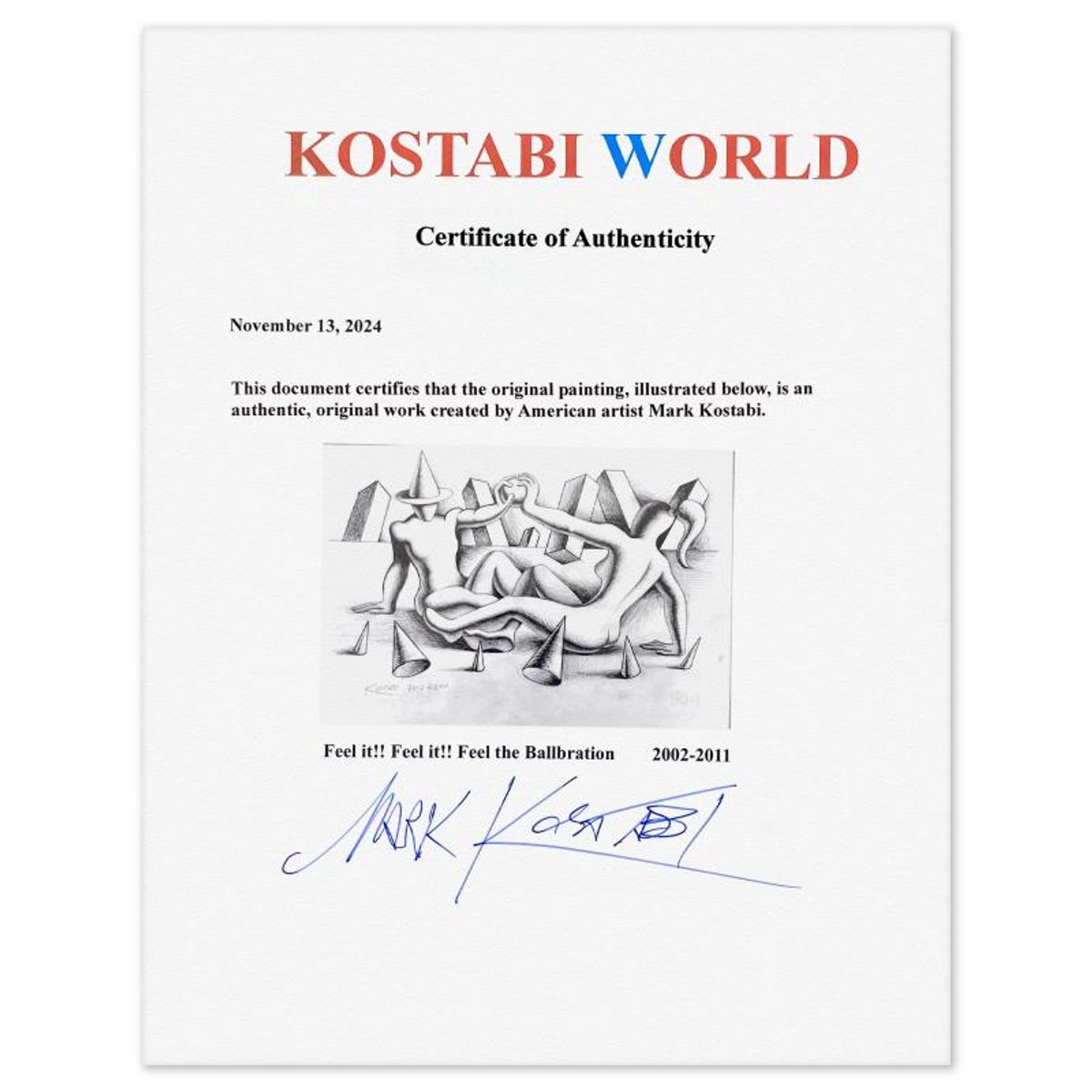 Mark Kostabi, "Feel It!! Feel the Ballbration...Come on Free Your Mind" Framed Original Drawing on Paper, Hand Signed with Certificate of Authenticity