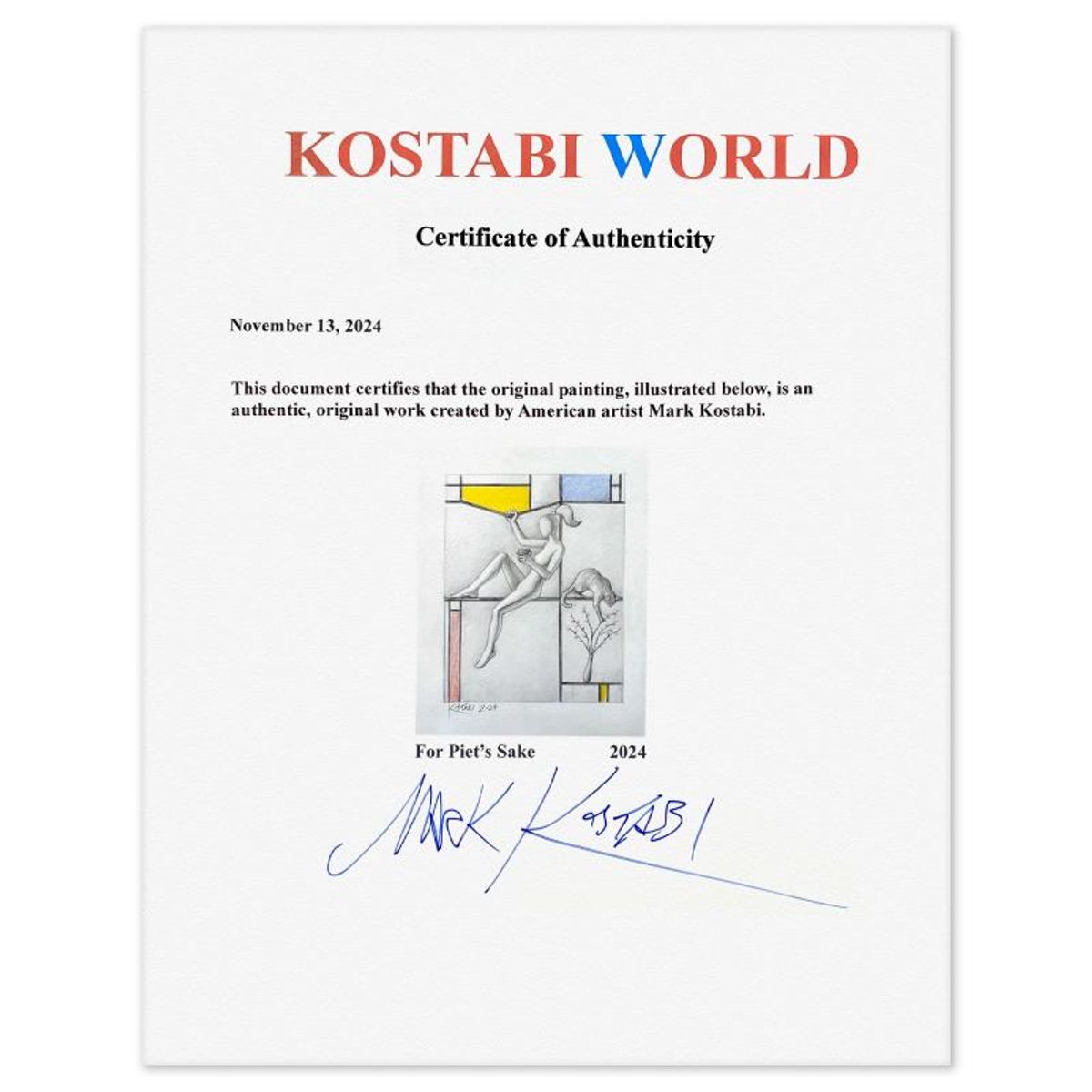 Mark Kostabi, "For Piet's Sake" Framed Original Drawing on Paper, Hand Signed with Certificate of Authenticity