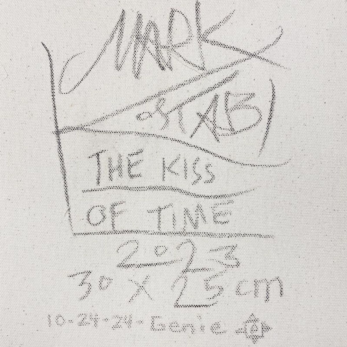 Mark Kostabi, "The Kiss of Time" Framed Original Oil Painting on Canvas, Hand Signed with Letter of Authenticity.