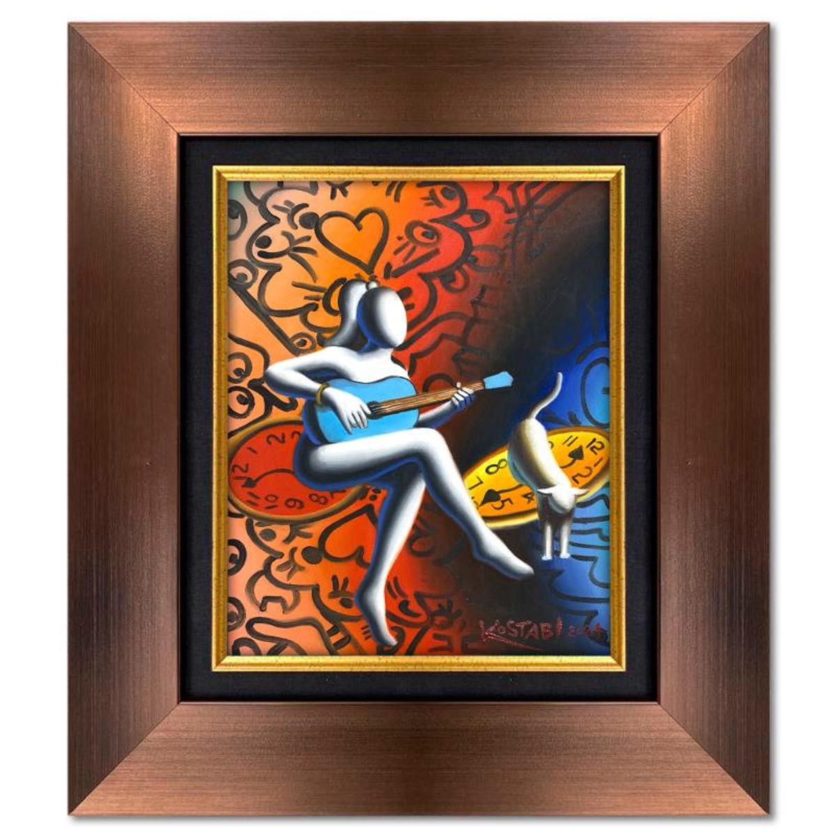 Mark Kostabi, "Timeless Echoes" Framed Original Oil Painting on Canvas, Hand Signed with a Certificate of Authenticity.