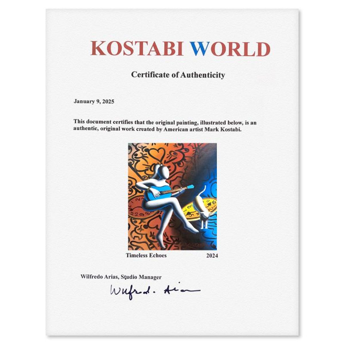 Mark Kostabi, "Timeless Echoes" Framed Original Oil Painting on Canvas, Hand Signed with a Certificate of Authenticity.
