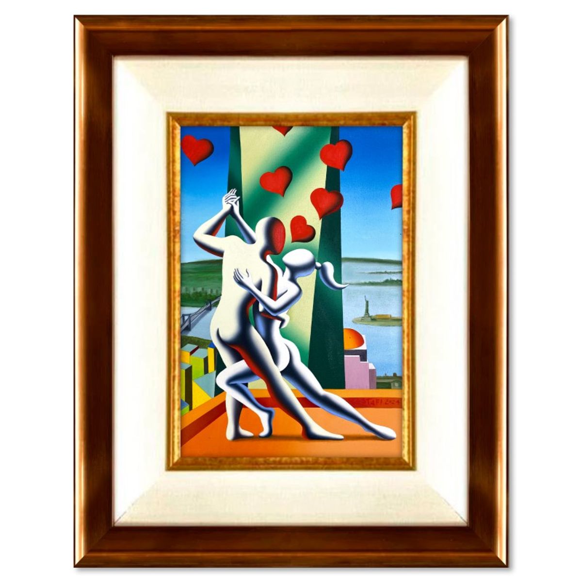 Mark Kostabi, "Endless Devotion" Framed Original Oil Painting on Canvas, Hand Signed with COA