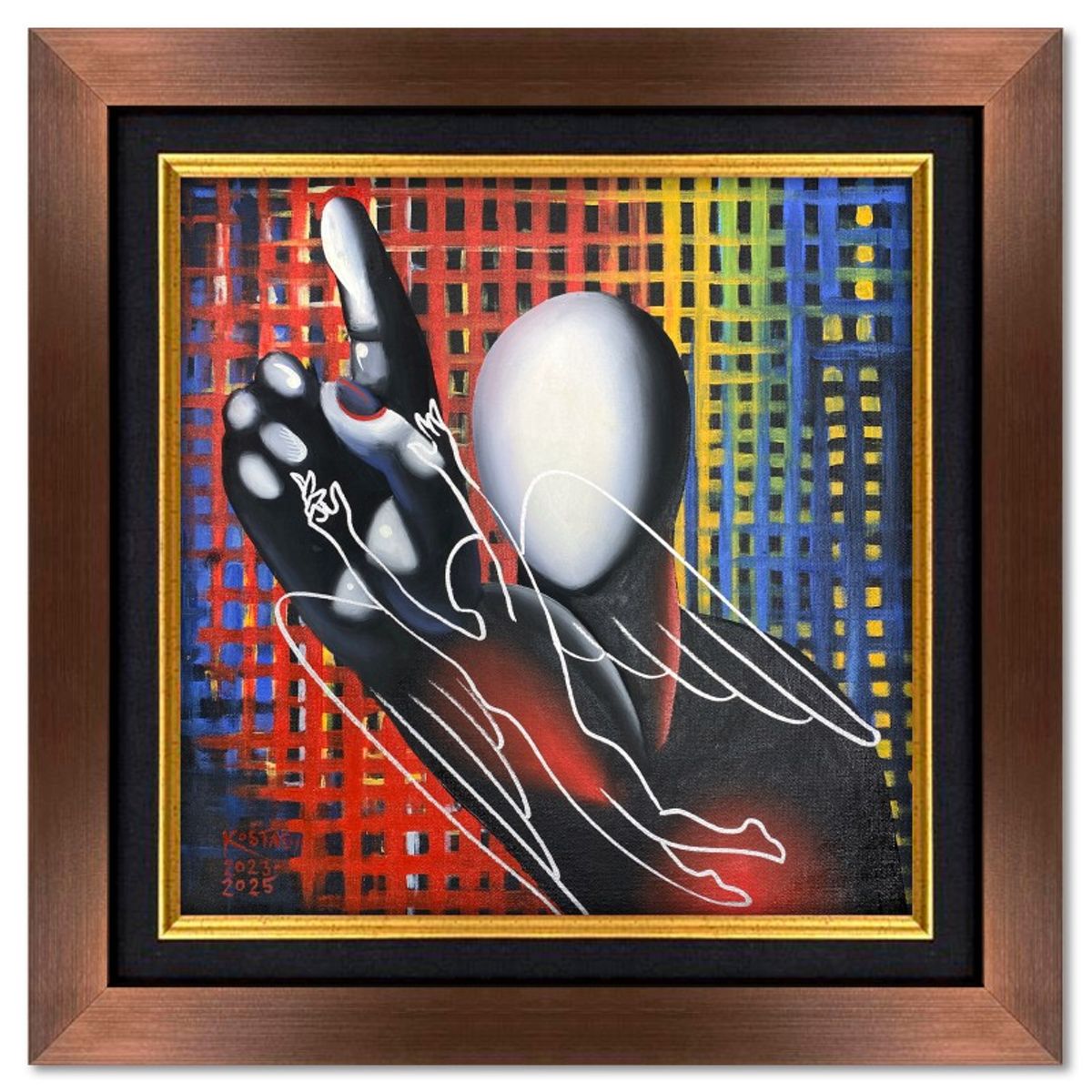 Mark Kostabi, "The Way Out" Framed Original Oil Painting on Canvas, Hand Signed with COA