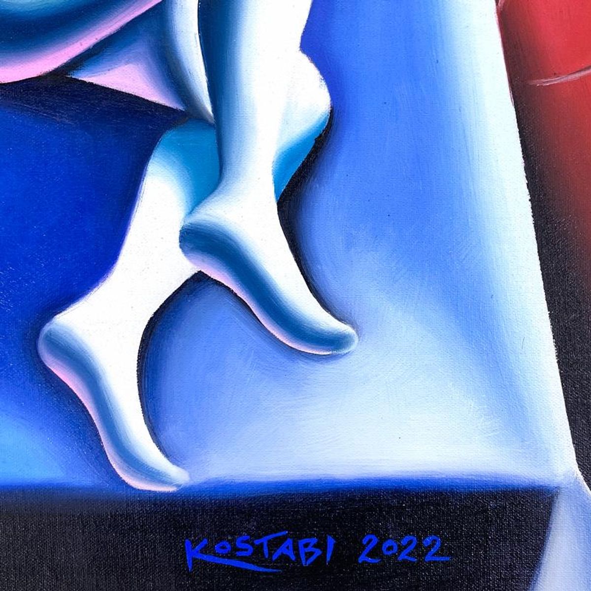 Mark Kostabi, "Power Nap" Framed Original Oil Painting on Canvas, Hand Signed with COA