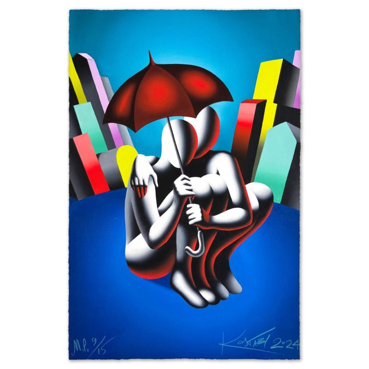 Mark Kostabi, "Unconditional Love" Limited Edition, MP Numbered 9/15 and Hand Signed with Letter of Authenticity.