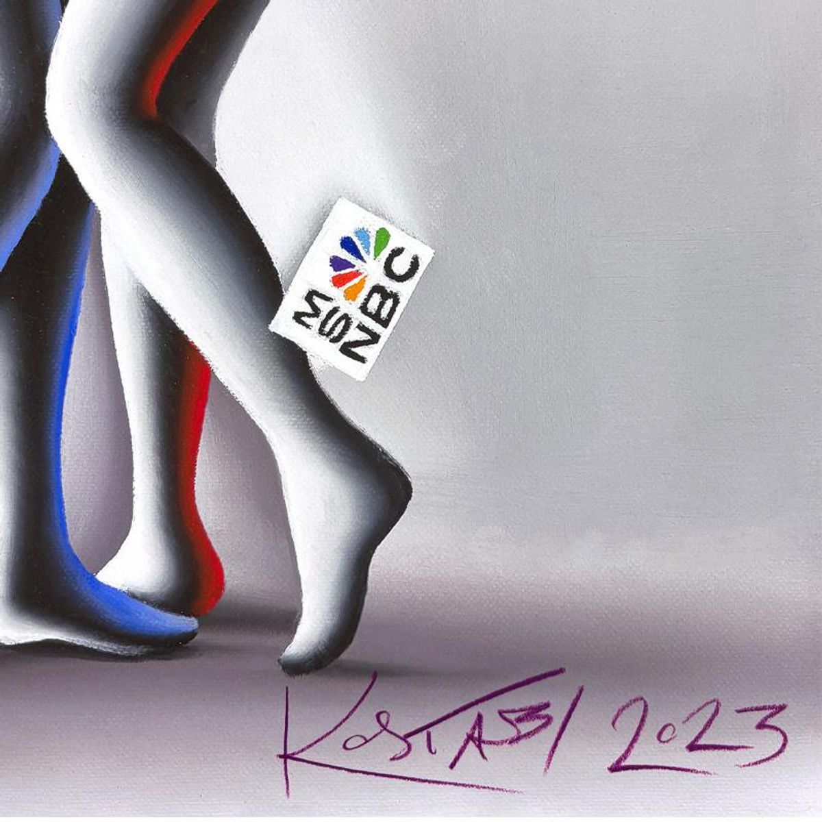 Mark Kostabi, "Media Shower" Limited Edition, MP Numbered 9/15 and Hand Signed with Letter of Authenticity.