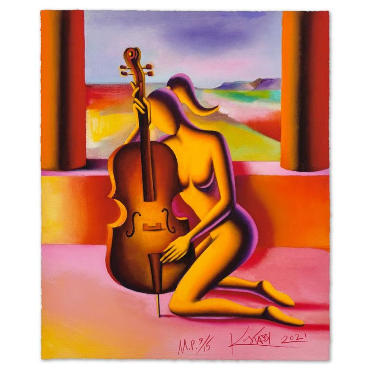 Mark Kostabi, "Harmony in Silence" Limited Edition, MP Numbered 9/15 and Hand Signed with Letter of Authenticity.