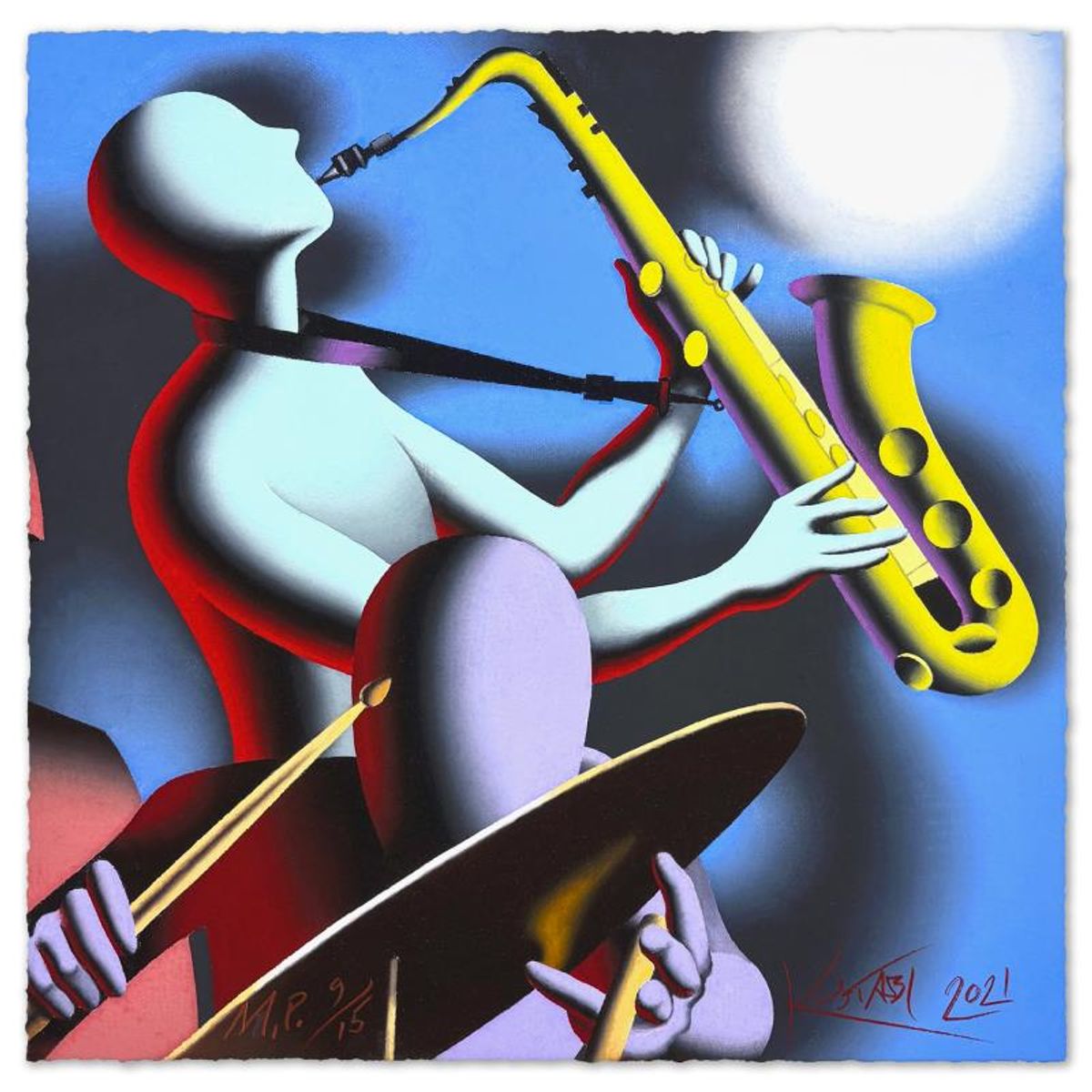 Mark Kostabi, "Moonlight Swing" Limited Edition, MP Numbered 9/15 and Hand Signed with Letter of Authenticity.