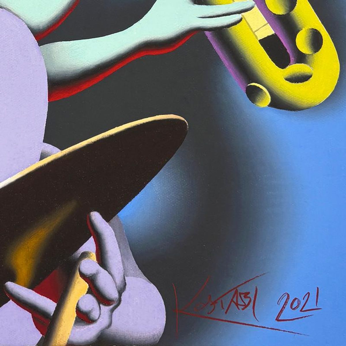 Mark Kostabi, "Moonlight Swing" Limited Edition, MP Numbered 9/15 and Hand Signed with Letter of Authenticity.