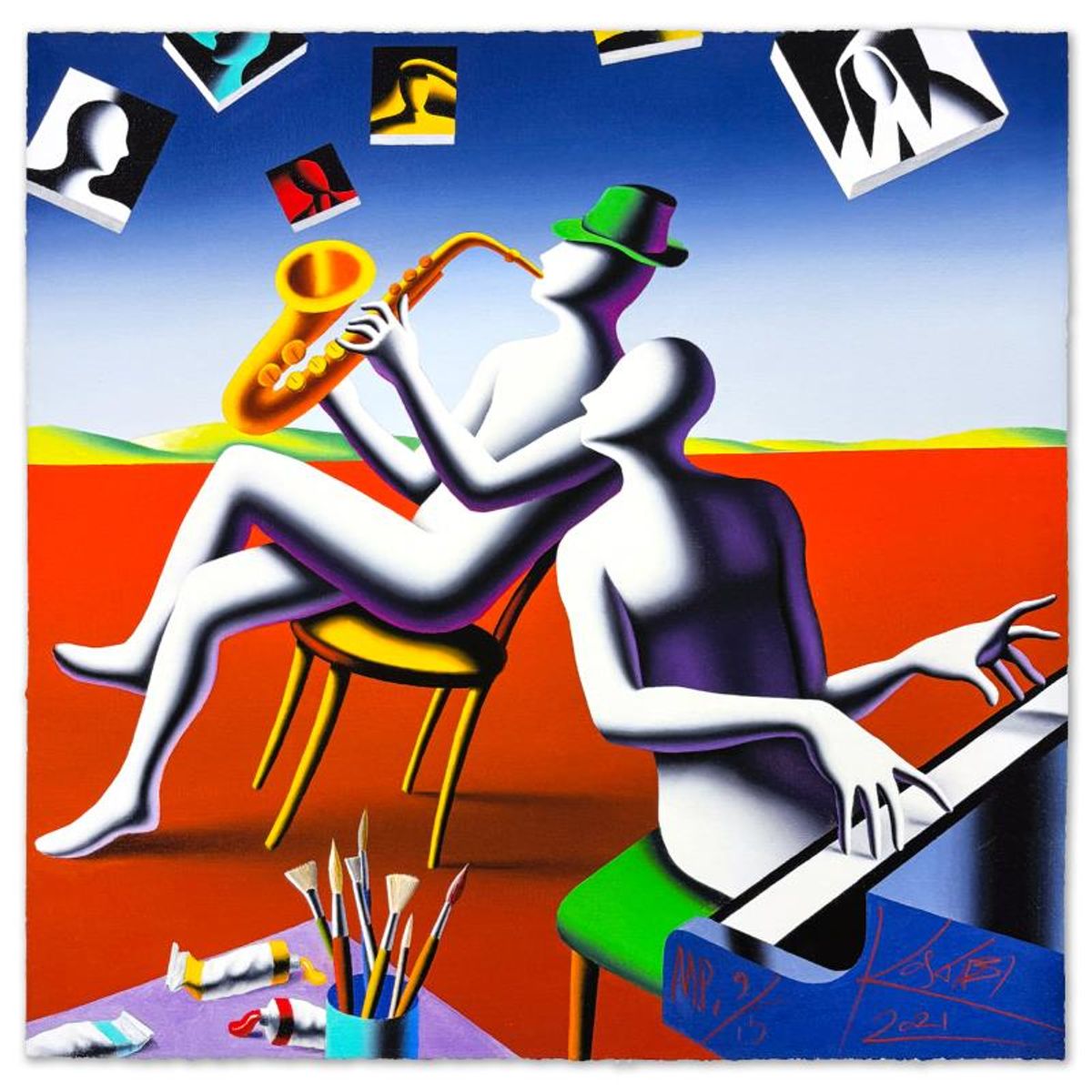 Mark Kostabi, "Putting a Face on the Note" Limited Edition, MP Numbered 9/15 and Hand Signed with Letter of Authenticity.