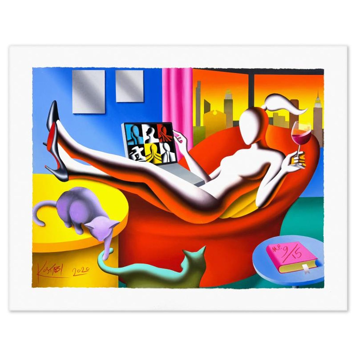 Mark Kostabi, "Twilight Zinking" Limited Edition, MP Numbered 9/15 and Hand Signed with Letter of Authenticity.