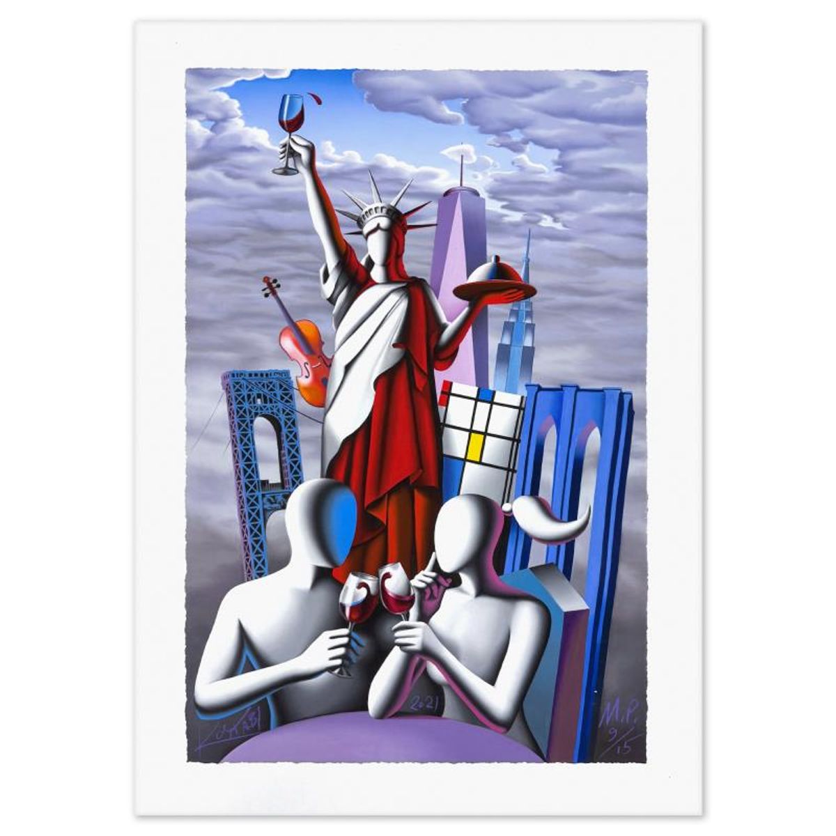 Mark Kostabi, "NY State of Mind" Limited Edition, MP Numbered 9/15 and Hand Signed with Letter of Authenticity.