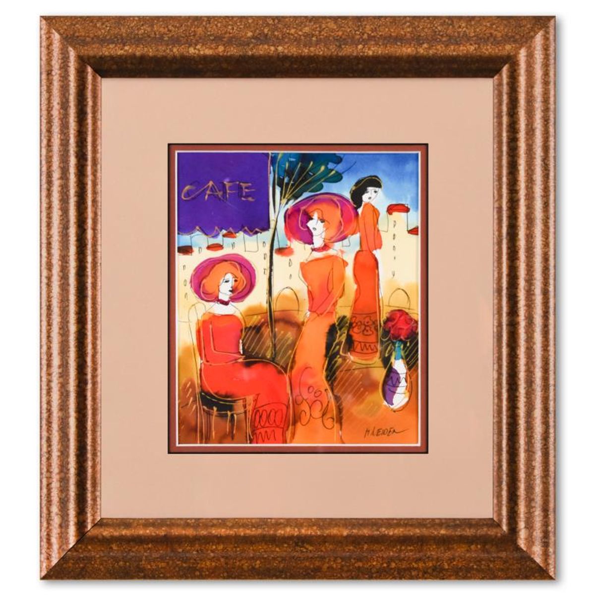 Moshe Leider, Framed Original Mixed Media Watercolor Painting, Hand Signed with Letter of Authenticity.