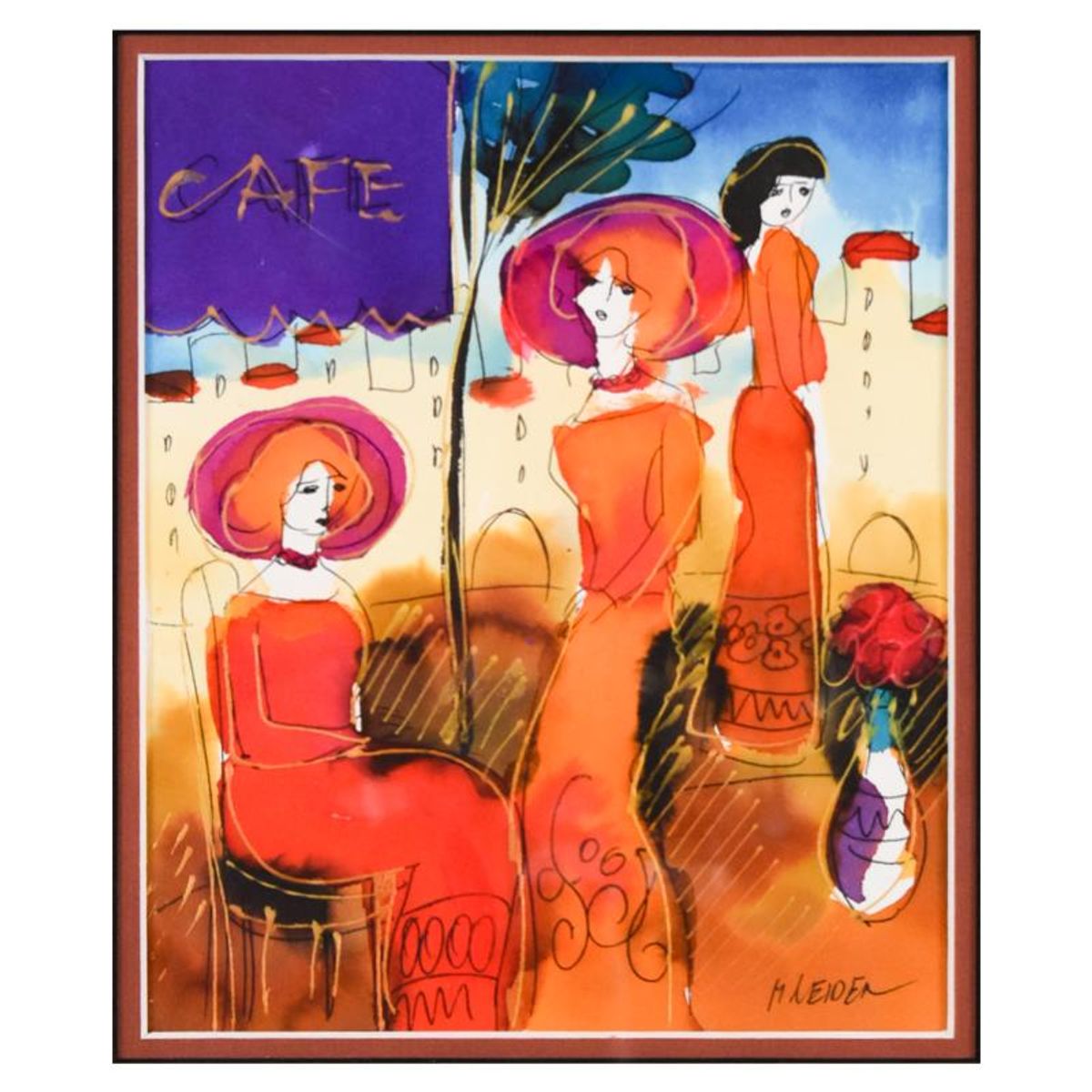 Moshe Leider, Framed Original Mixed Media Watercolor Painting, Hand Signed with Letter of Authenticity.