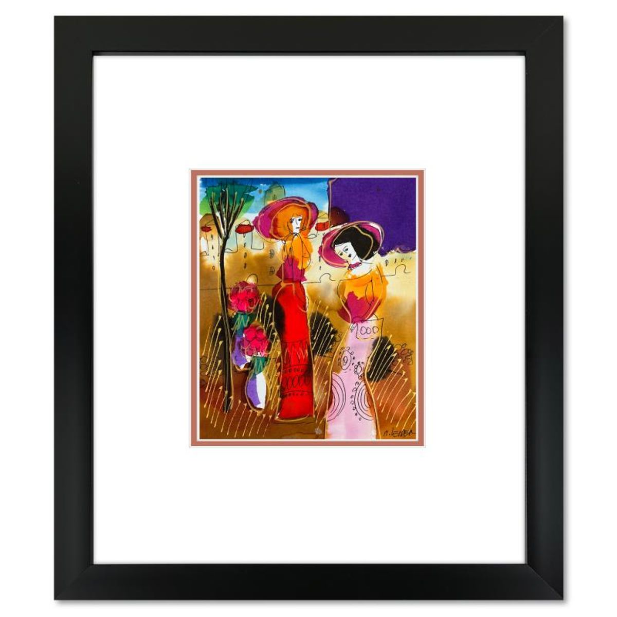 Moshe Leider, Framed Original Mixed Media Watercolor Painting, Hand Signed with Letter of Authenticity.