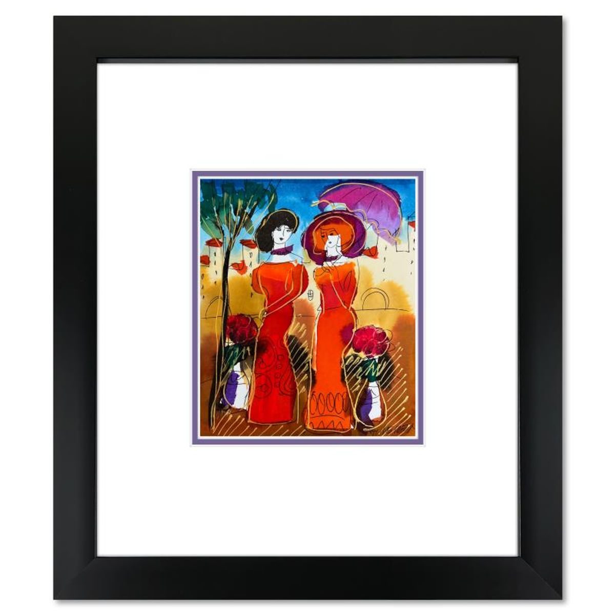 Moshe Leider, Framed Original Mixed Media Watercolor Painting, Hand Signed with Letter of Authenticity.